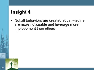 Insight 4 Not all behaviors are created equal – some are more noticeable and leverage more improvement than others 