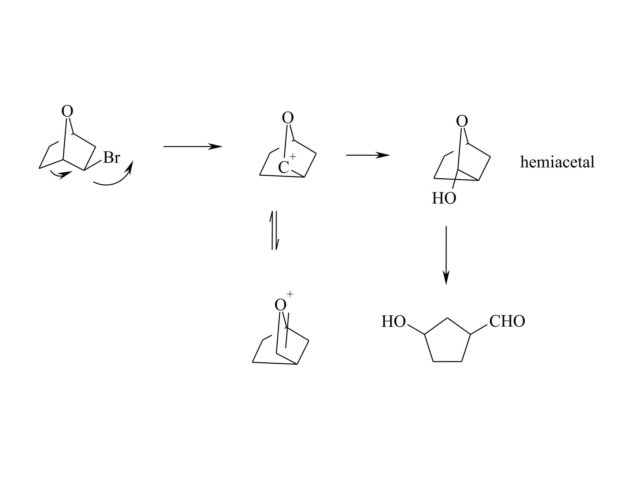 O        O             O

    Br       +
                             hemiacetal
         C
                      HO




             +
         O
                 HO        CHO
 