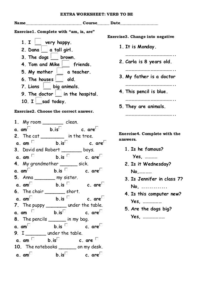 extra worksheet verb to be