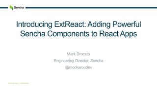 © 2017 Sencha Inc. • CONFIDENTIAL •
Introducing ExtReact:Adding
Powerful Sencha Components
to ReactApps
Mark Brocato
Engineering Director, Sencha
@mockaroodev
 