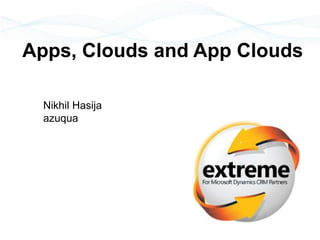Apps, Clouds and App Clouds

  Nikhil Hasija
  azuqua




                  For Microsoft Dynamics CRM Partners
 