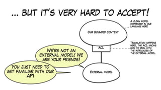 … but it’s very hard to accept!
We’re not an
external model! We
are your friends!
You just need to
get familiar with our
API
 