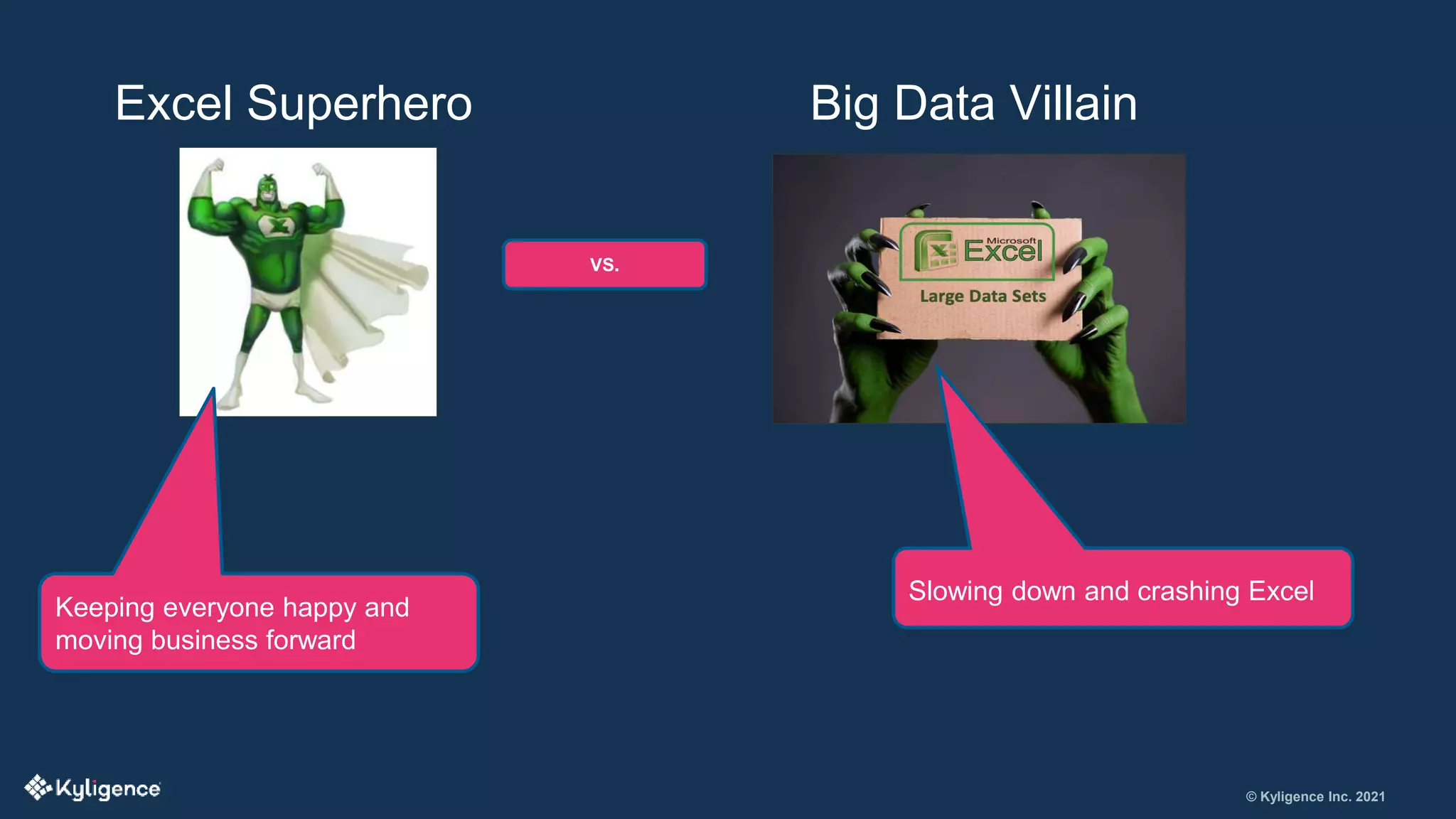 © Kyligence Inc. 2021
Excel Superhero
Keeping everyone happy and
moving business forward
VS.
Slowing down and crashing Excel
Big Data Villain
 
