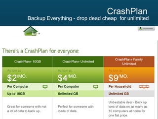 CrashPlan
Backup Everything - drop dead cheap for unlimited

 