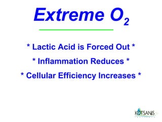 Extreme O2
 * Lactic Acid is Forced Out *
   * Inflammation Reduces *
* Cellular Efficiency Increases *



                                    9
 