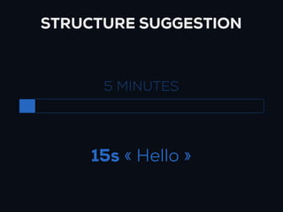 STRUCTURE SUGGESTION



      5 MINUTES




     15s « Hello »
 