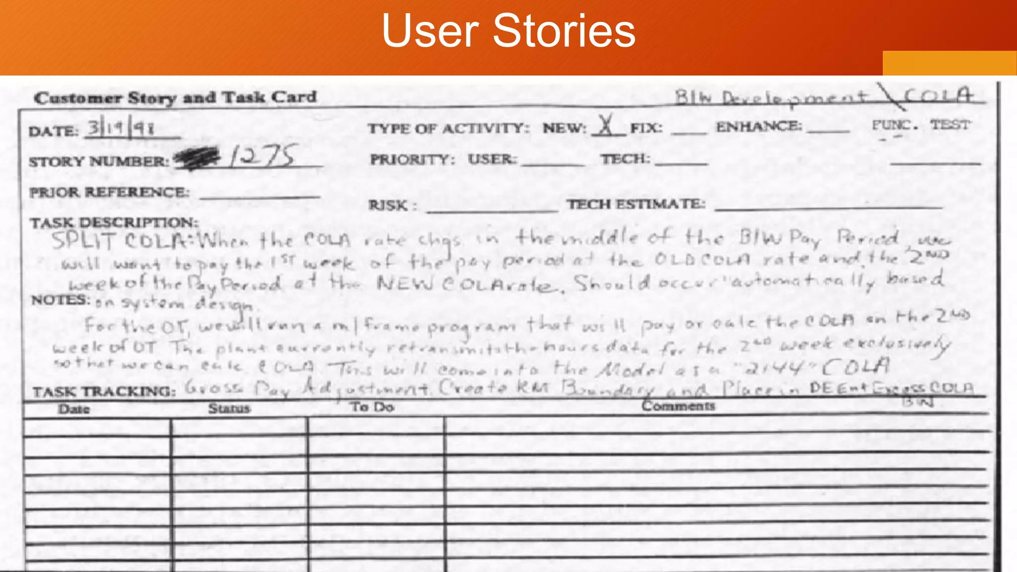 User Stories
 