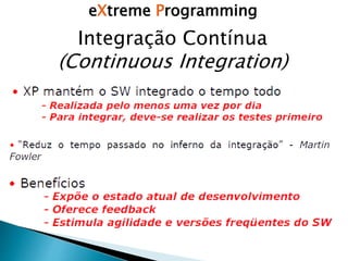eXtreme Programming
Integração Contínua
(Continuous Integration)
 