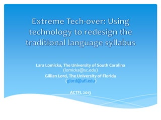 Lara Lomicka, The University of South Carolina
(lomicka@sc.edu)
Gillian Lord, The University of Florida
(glord@ufl.edu)
ACTFL 2013

 
