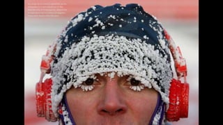 Ice clings to a runner's eyelashes as he
competes in a half marathon in the
Siberian city of Krasnoyarsk, where the
temperature fell to minus 24 degrees
CelsiusIlya Naymushin/Reuters
 