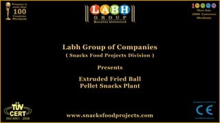 Labh Group of Companies
( Snacks Food Projects Division )

           Presents

    Extruded Fried Ball
    Pellet Snacks Plant




 www.snacksfoodprojects.com
 