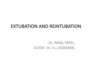 EXTUBATION AND REINTUBATION
- Dr. PAYAL PATEL
GUIDE: Dr. K.L.AGRAWAL
 