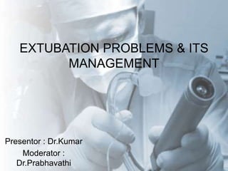 Presentor : Dr.Kumar
Moderator :
Dr.Prabhavathi
EXTUBATION PROBLEMS & ITS
MANAGEMENT
 