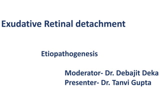 Exudative Retinal detachment
Etiopathogenesis
Moderator- Dr. Debajit Deka
Presenter- Dr. Tanvi Gupta
 