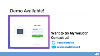 Demo Available!
cataldo.musto@uniba.it
@cataldomusto
Want to try MyrrorBot?
Contact us!
49
 