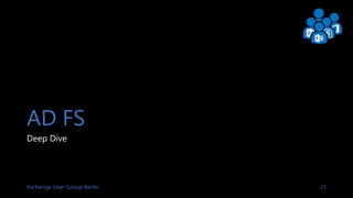 Exchange User Group Berlin 22
Thomas Stensitzki
Enterprise Consultant
Granikos GmbH & Co. KG
MCSM Messaging, MCM: Exchange 2010
MCT, MCSE, MCITP, MCTS, MCSA, MCSA:M,
MCP
thomas.stensitzki@granikos.eu
http://JustCantGetEnough.granikos.eu
 