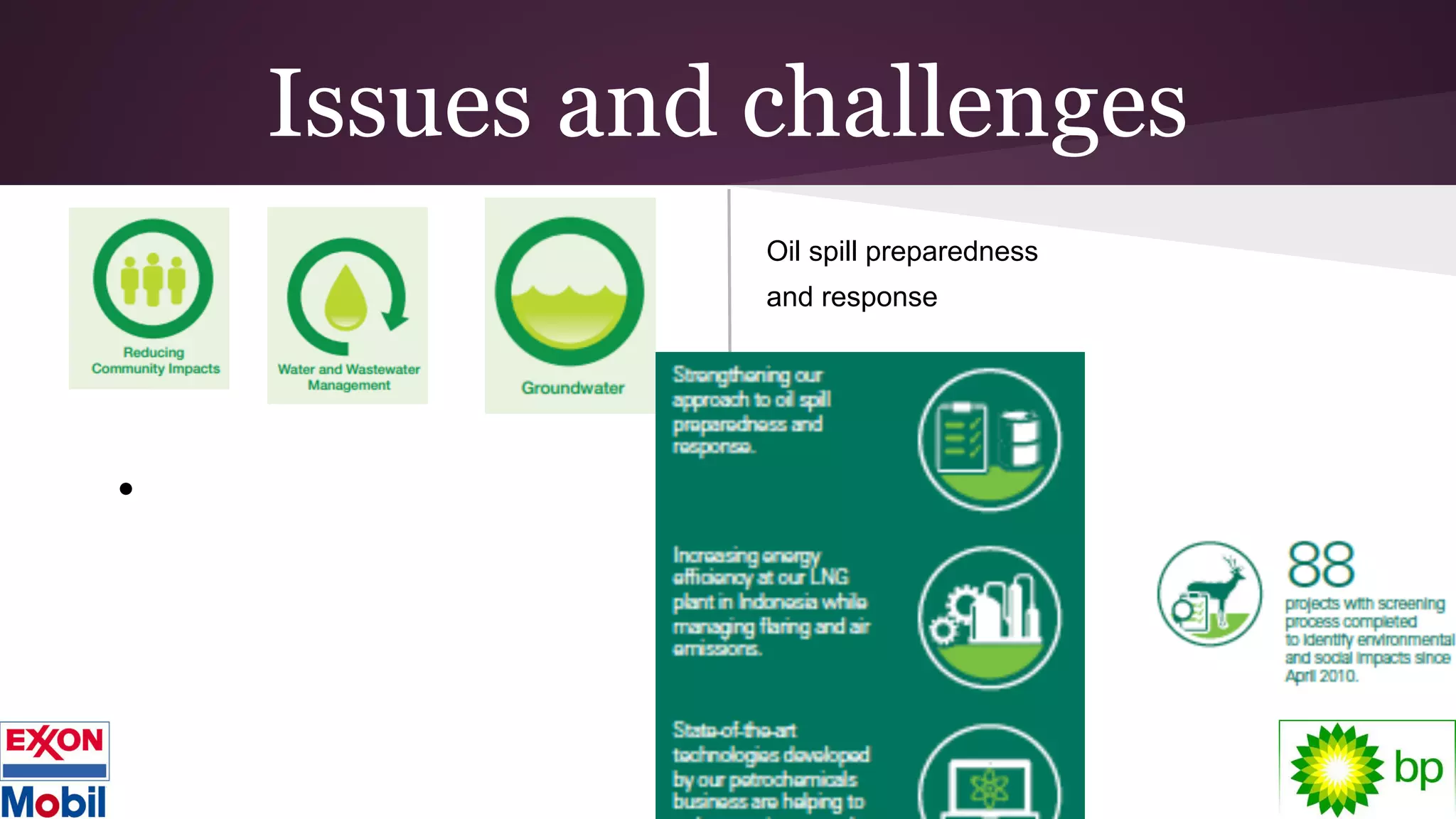 Issues and challenges
Oil spill preparedness
and response
●
 