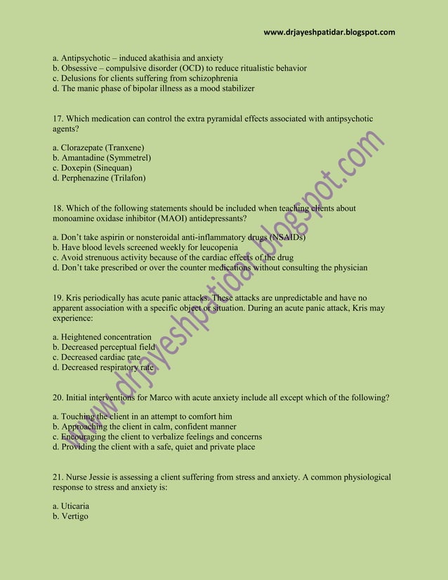 Mental health nursing practice test 3