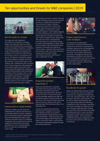 Media and entertainmentTen opportunities and threats for M&E companies | 2019
 