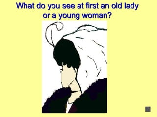 What do you see at first an old lady or a young woman? 