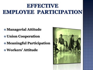  Managerial
 Union

Attitude

Cooperation

 Meaningful
 Workers‟

Participation

Attitude

 