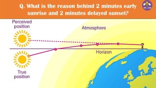 Q. What is the reason behind 2 minutes early
sunrise and 2 minutes delayed sunset?
 