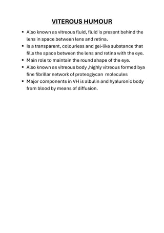 Viterous Humor Function EYE its structure ,parts ,functions pdf. | PDF