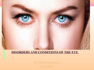 DISORDERS AND CONDITIONS OF THE EYE
Dr. Pallavi Pathania
Ph.D. MSN
 