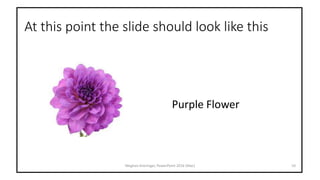 At this point the slide should look like this
Meghan Kneringer, PowerPoint 2016 (Mac) 10
Purple Flower
 