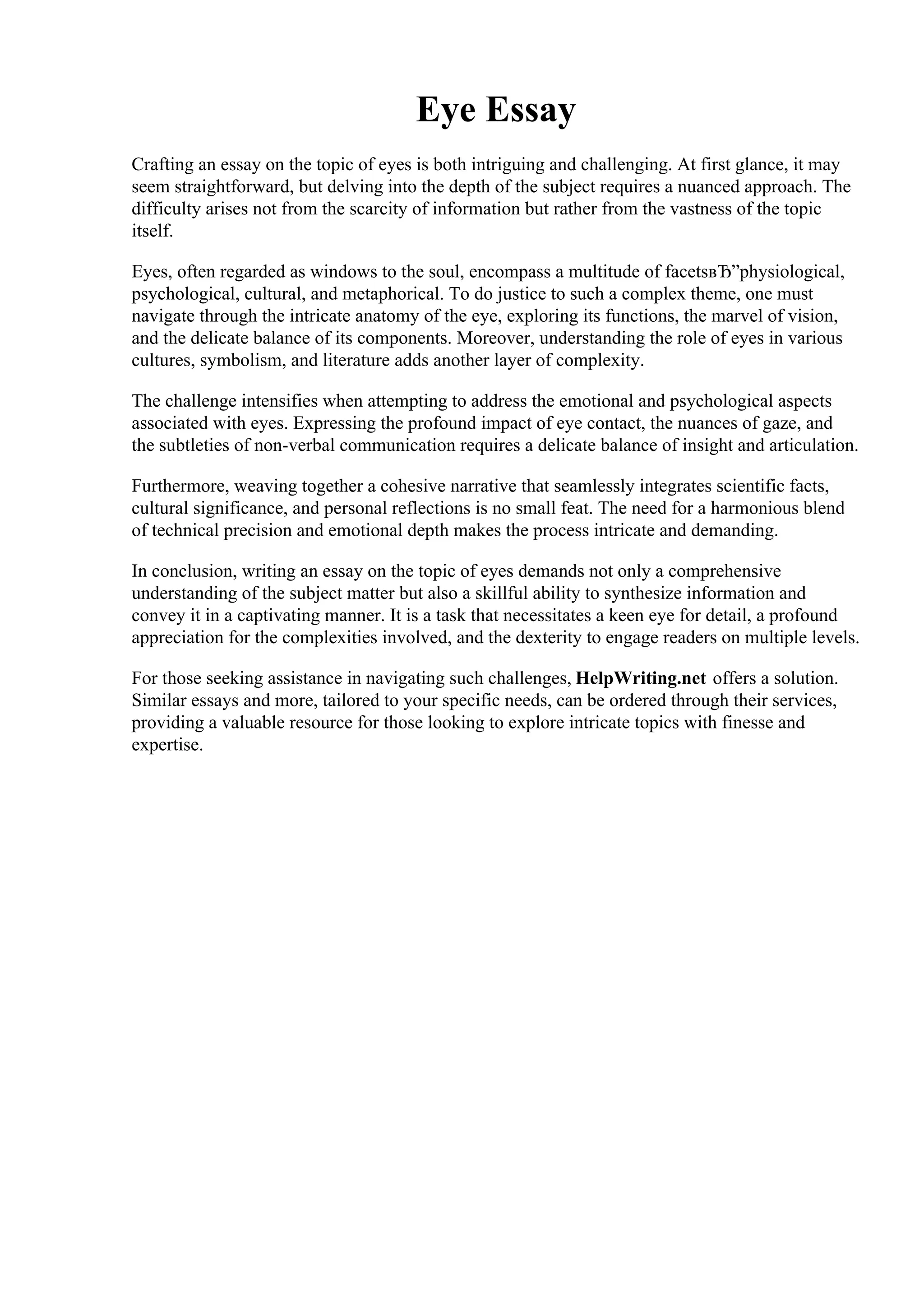 Human Eye Essay Examples Eye Essay | PDF