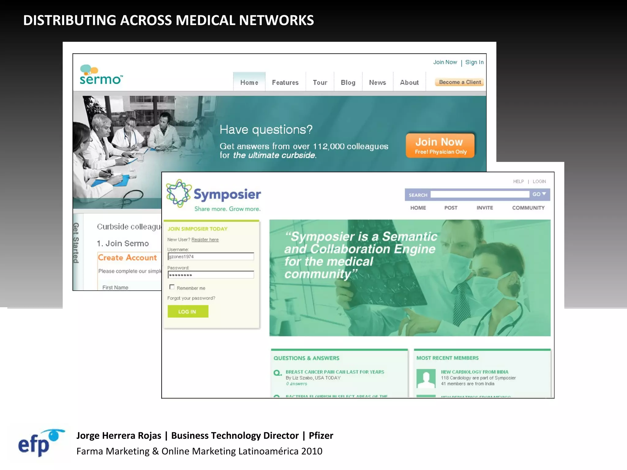 Farma Marketing & Online Marketing Latinoamérica 2010 Jorge Herrera Rojas | Business Technology Director | Pfizer DISTRIBUTING ACROSS MEDICAL NETWORKS 