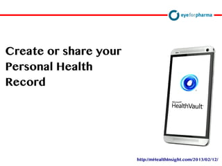Create or share your
Personal Health
Record
http://mHealthInsight.com/2013/02/12/
 