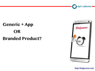 David Doherty
http://Walgreens.com
Generic + App
OR
Branded Product?
 