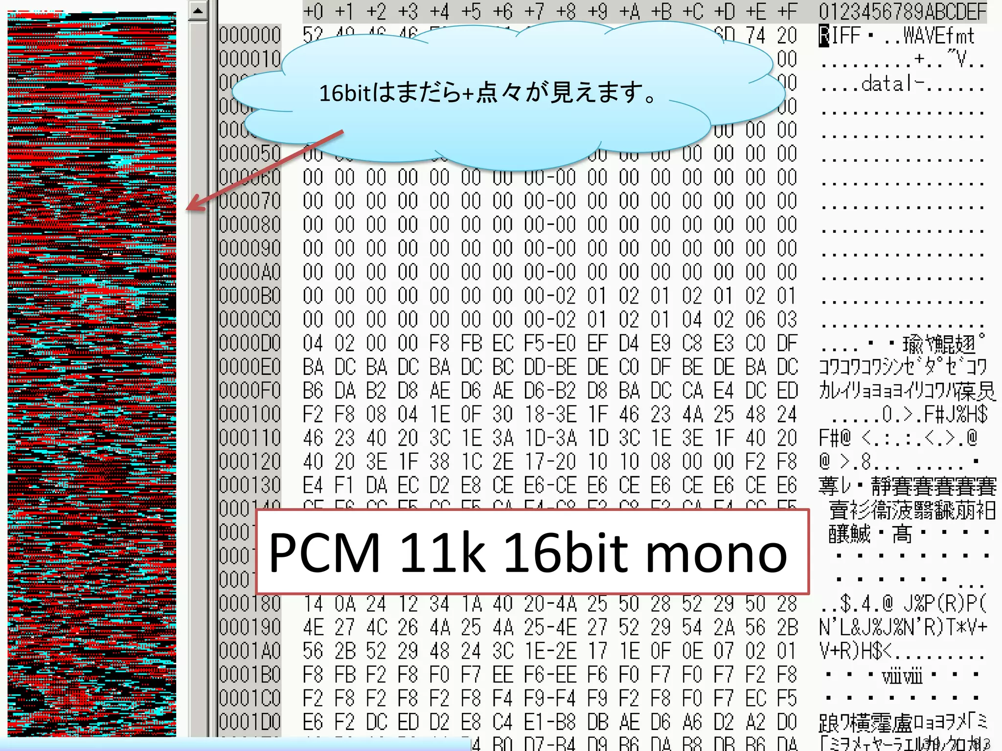 16bitはまだら+点々が見えます。




PCM 11k 16bit mono

                      39 / 83
 