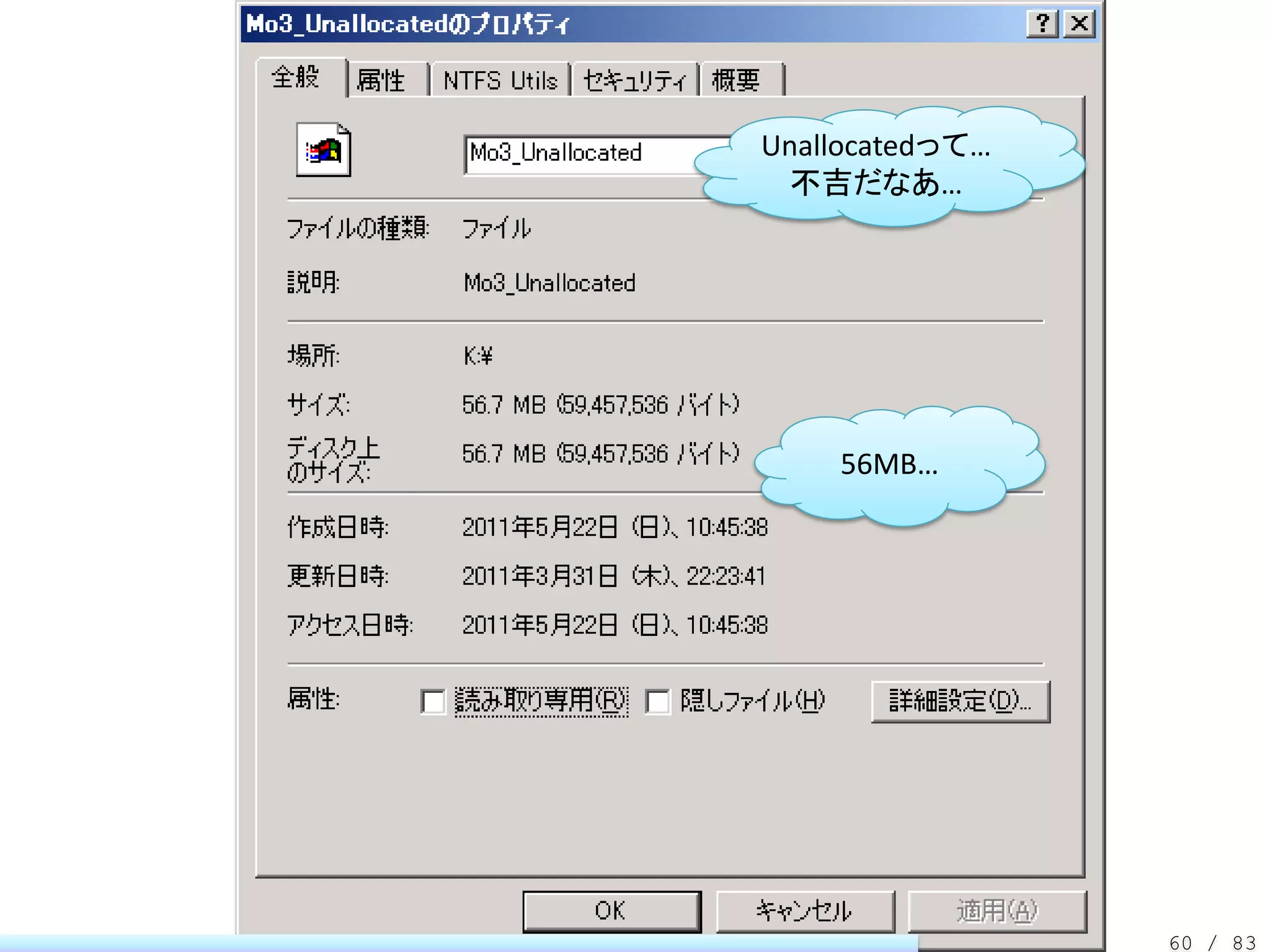 Unallocatedって…
 不吉だなあ…




    56MB…




                 60 / 83
 