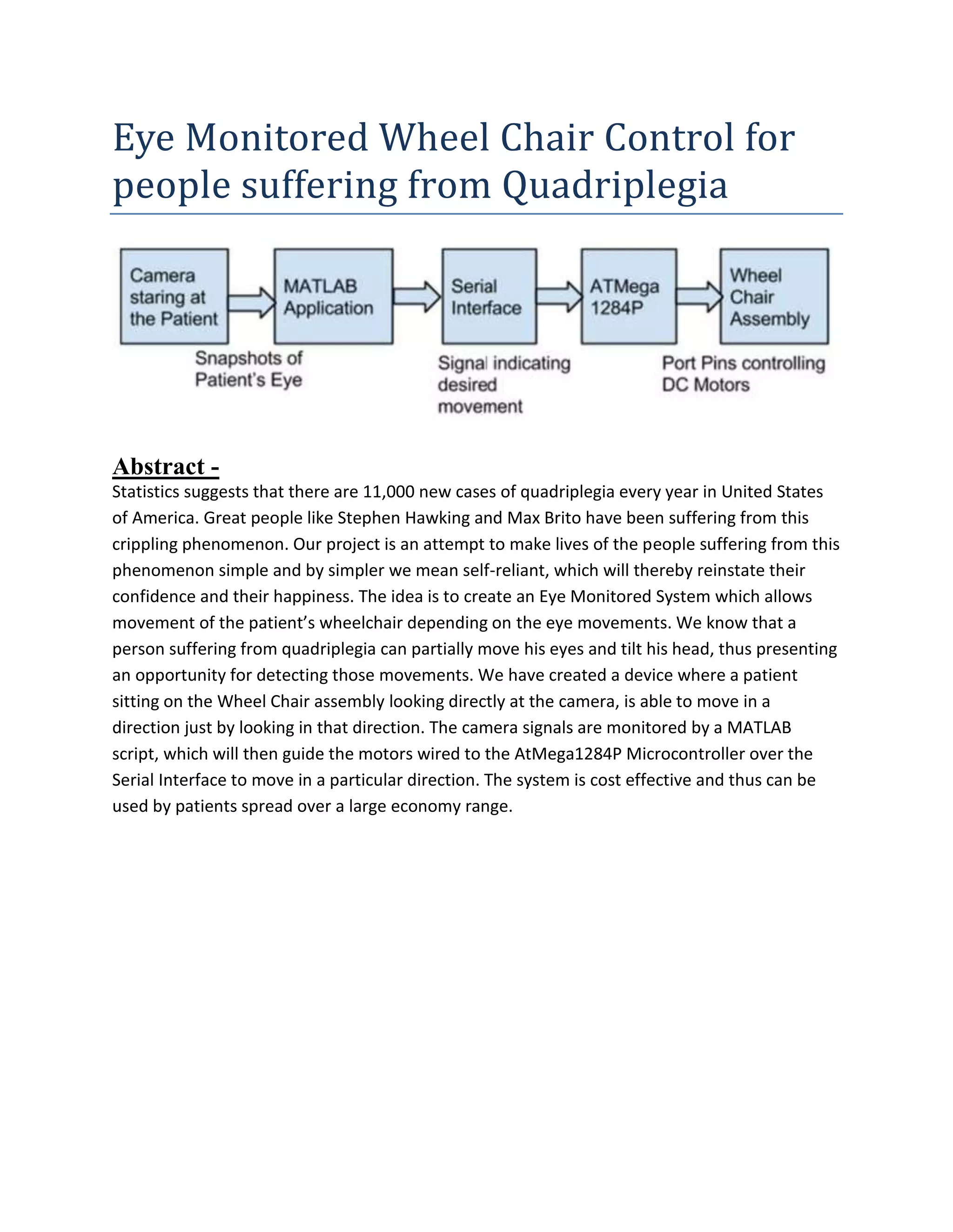Eye monitored wheel chair control for people suffering from