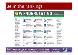 Be in the rankings




                     @joantxo
                     #smtravel11
 