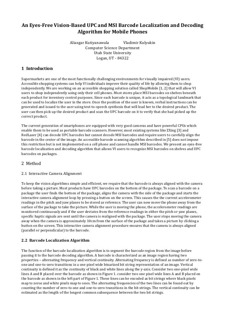 An Eyes-Free Vision-Based UPC and MSI Barcode Localization and Decoding