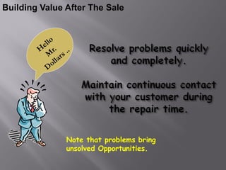 Building Value After The Sale




               Note that problems bring
               unsolved Opportunities.
 