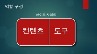 역할 구성
        아이즈 사이트




    컨텐츠       도구
 
