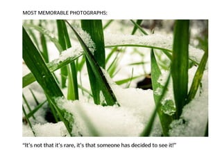 MOST MEMORABLE PHOTOGRAPHS:
“It’s not that it’s rare, it’s that someone has decided to see it!”
 