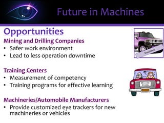 Future in Machines
Training Centers
• Eye Tracking to monitor and correct
 Line of sight
 Visual angle
 