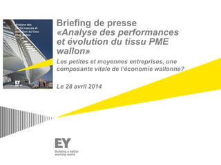 Briefing de presse
«Analyse des performances
et évolution du tissu PME
wallon»
Les petites et moyennes entreprises, une
composante vitale de l’économie wallonne?
Le 28 avril 2014
 