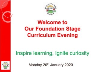 Welcome to
Our Foundation Stage
Curriculum Evening
Inspire learning, Ignite curiosity
Monday 20th January 2020
 
