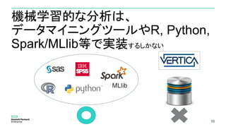 1616
機械学習的な分析は、
データマイニングツールやR, Python,
Spark/MLlib等で実装するしかない
 