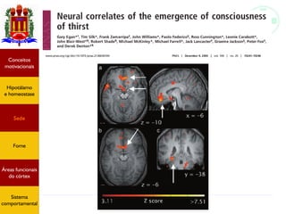 Funções do encéfalo I
Hipotálamo
e homeostase
Conceitos
motivacionais
Áreas funcionais
do córtex
Sede
Fome
Sensação e
percepção
Controle
motor
Sistema
comportamental
Hipotálamo
e homeostase
Conceitos
motivacionais
Áreas funcionais
do córtex
Sede
Fome
Sistema
comportamental
 