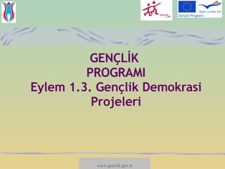 GENÇLİK   PROGRAMI Eylem 1.3. Gençlik Demokrasi Projeleri www.salto-youth.net/participation  www.genclik.gov.tr 