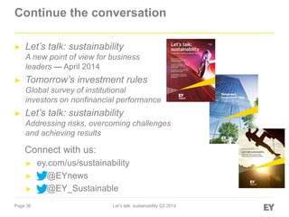 Page 36 Let’s talk: sustainability Q2 2014
Continue the conversation
► Let’s talk: sustainability
A new point of view for ...