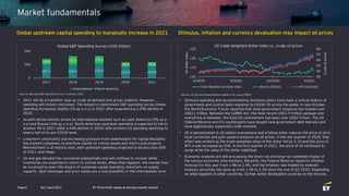 Q2 | April 2021 EY Price Point: global oil and gas market outlook
Page 6
Market fundamentals
Global upstream capital spending to marginally increase in 2021 Stimulus, inflation and currency devaluation may impact oil prices
• 2021 will be a transition year as crude oil demand and prices stabilize. However,
spending will remain restrained. The industry’s benchmark E&P spending survey shows
spending increasing slightly (1% up y-o-y) in 2021 after experiencing a 29% decline in
2020.
• Growth will be entirely driven by international markets such as Latin America (19% up y-
o-y) and Russia (16% up y-o-y). North American upstream spending is expected to fall by
another 4% in 2021 (after a 44% decline in 2020) with onshore US spending declining to
nearly half of its pre-COVID level.
• Long-term uncertainty and increasing pressure from stakeholders for capital discipline
has pushed companies to prioritize capital on critical assets and short-cycle projects.
Reinvestment is at historic lows, with upstream spending projected to be less than 60%
of 2021 cash flows.
• Oil and gas demand has recovered substantially and will continue to recover while
inventories are expected to return to normal levels. When that happens, the market may
be surprised to learn the impact of sustained capital spending reductions on supply
capacity. Spot shortages and price spikes are a real possibility in the intermediate term.
• Stimulus spending and accommodating monetary policy have been a central feature of
government and central bank response to COVID-19 across the globe. In late October,
the World Economic Forum reported that total government response has totaled over
US$11 trillion. Between the CARES Act, the most recent US$1.9 trillion package and
everything in between, the total US commitment has been over US$5 trillion. The US
Federal Reserve and it’s counterparts have bought new government debt liberally and
have aggressively supported credit markets.
• Oil is denominated in US dollars everywhere and a falling dollar reduces the price of oil in
local currencies and puts upward pressure on oil prices. In the last quarter of 2020, that
effect was evident as the trade-weighted value of the dollar fell by 5.1% and the price of
WTI crude increased by 25%. In the first quarter of 2021, the price of oil continued to
surge while the value of the dollar stabilized.
• Economic analysts are still processing the short-run and long-run combined impact of
the various economic interventions. Recently, the Federal Reserve raised its inflation
forecast for this year from 1.8% to 2.4%, and the inflation rate implied by indexed
treasury securities has gone up from 1.5% to 2.5% since the end of Q3 2020. Depending
on what happens in other countries, further dollar devaluation could be on the horizon.
257.1 254.2 270.9 215.0 220.8
100.0 152.3 139.2
78.0 74.8
0
250
500
2017 2018 2019 2020 2021
Global E&P Spending Survey (US$ billion)
International North America
Source: Barclays E&P spending survey, 5 January 2021
30
40
50
60
70
80
110
115
120
125
6/2020 9/2020 12/2020 3/2021
Crude
oil
prices
US
dollar
index
US trade weighted dollar index vs. crude oil prices
Trade Weighted US Dollar Index Brent (US$/bbl) WTI (US$/bbl)
Source: US EIA and Federal Reserve Bank of St. Louis (FRED)
 