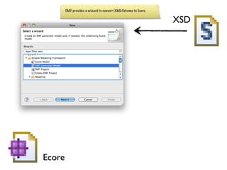 EMF provides a wizard to convert XML-Schema to Ecore.


                                                                XSD




Ecore
 